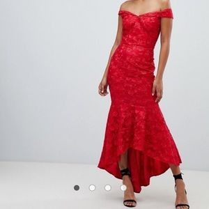 Chi Chi London bandeau embroidered high low maxi